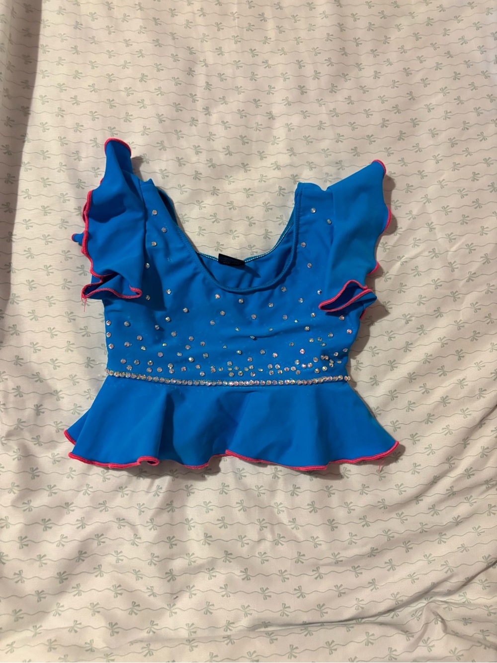 Blue Ruffle Peplum Top with Rhinestone Detail Dancewear top